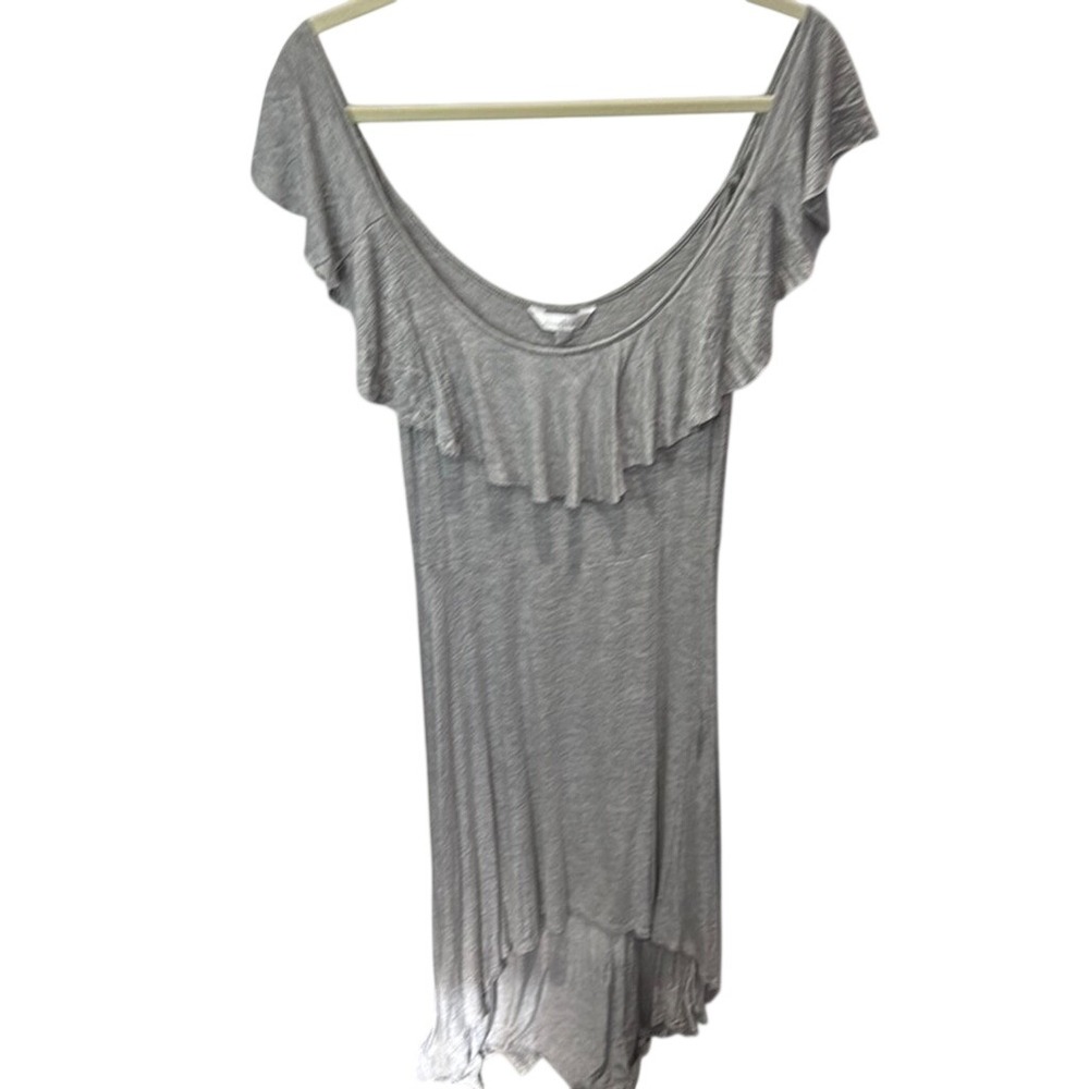Charming Charlie Grey Ruffle Off Shoulder‎ High Low Hem Jersey Knit Dress Large